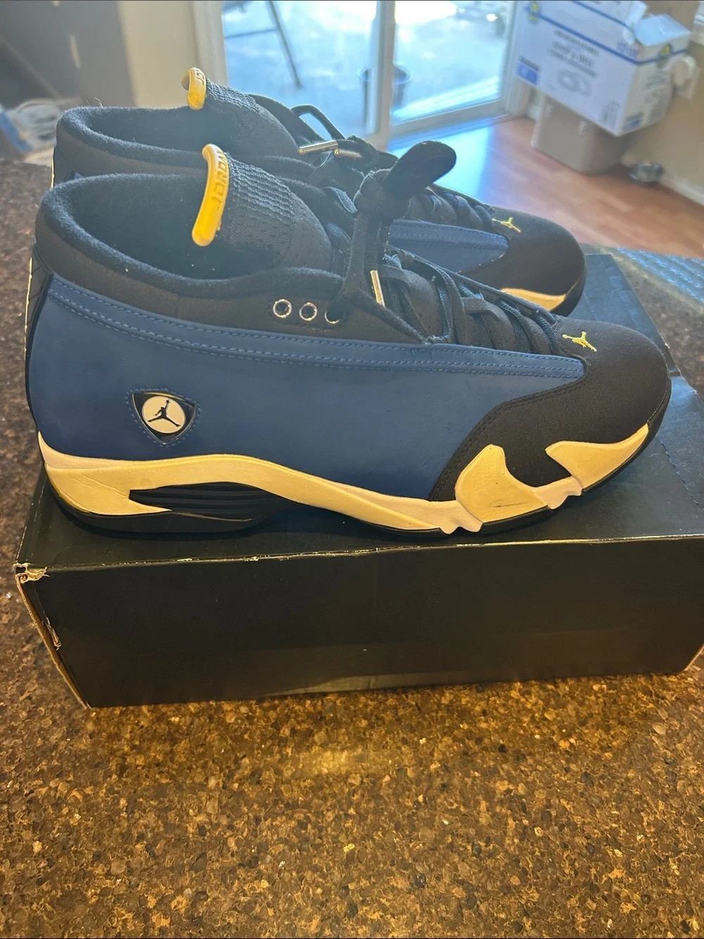 Jordan 14 Retro Low Men’s Mid-Top Sneakers in Blue and Yellow (2015)